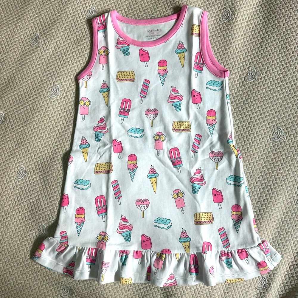 Baby Noomie 100% Pima Cotton Ice Cream Print Ruffle Dress NWT 4T